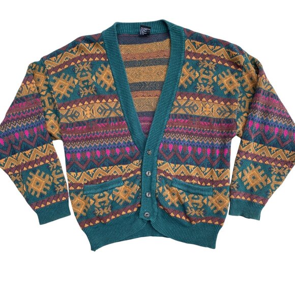 Vintage Generra Aztec Button Cardigan Kurt Cobain Grandpa Sweater Grunge 90s-L - Picture 1 of 14